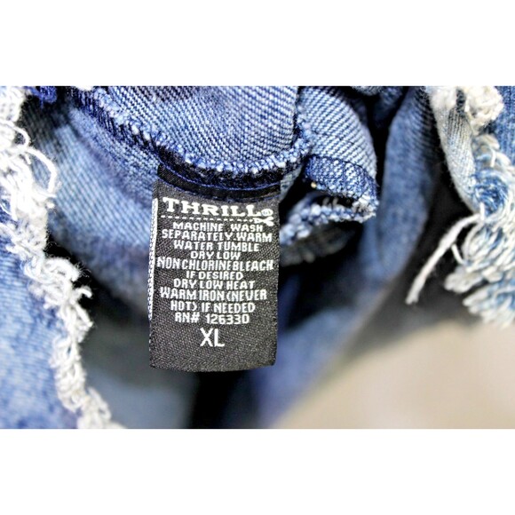 Thrill Jeans Denim Long Jacket Coat Hooded Distressed Sz XL Cotton Womens Y2K - Picture 4 of 8